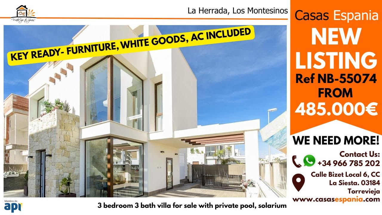 KEY READY 3 bed detached new build villa for sale in La Herrada. REF NB-55074 From 485.000€