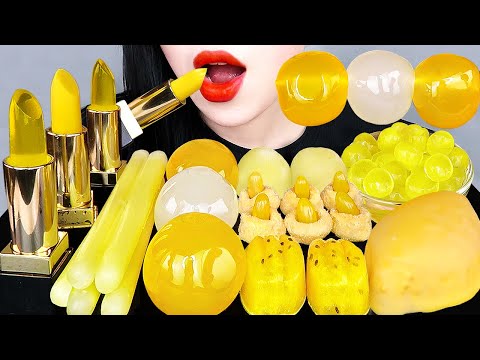 ASMR EDIBLE LIPSTICK, NIK-L-NIK WAX STICK, LEMON ICE, JELLY, *YELLOW FOOD* EATING SOUNDS MUKBANG 먹방