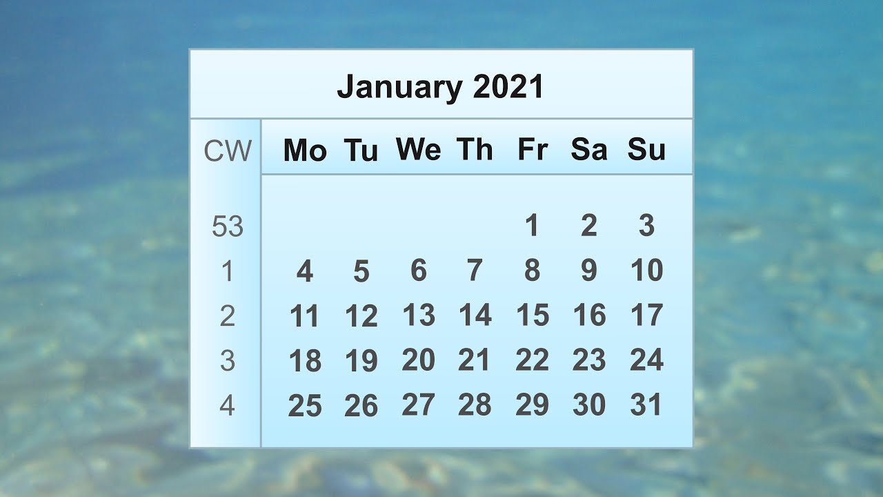 January 2021 Calendar