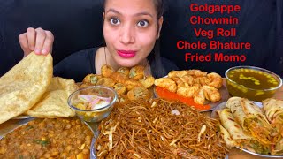 Eating Golgappe, Chowmin, Chole Bhature, Veg Roll, Fried Momo | Huge Indian Street Food Mukbang
