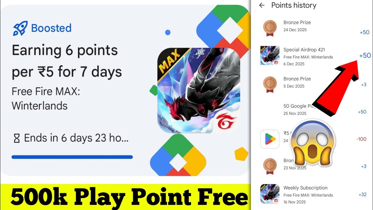 Play Point 6X Boost Offer Free Fire | Play Store 6X Points Boost for 7 Days Free Fire MAX New Event 