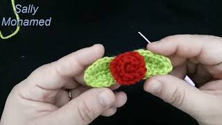 crochet little rose with leaves كروشيه وردة صغيرة للتزيين مع ورق الشجركروشيه وردة crochet Rose