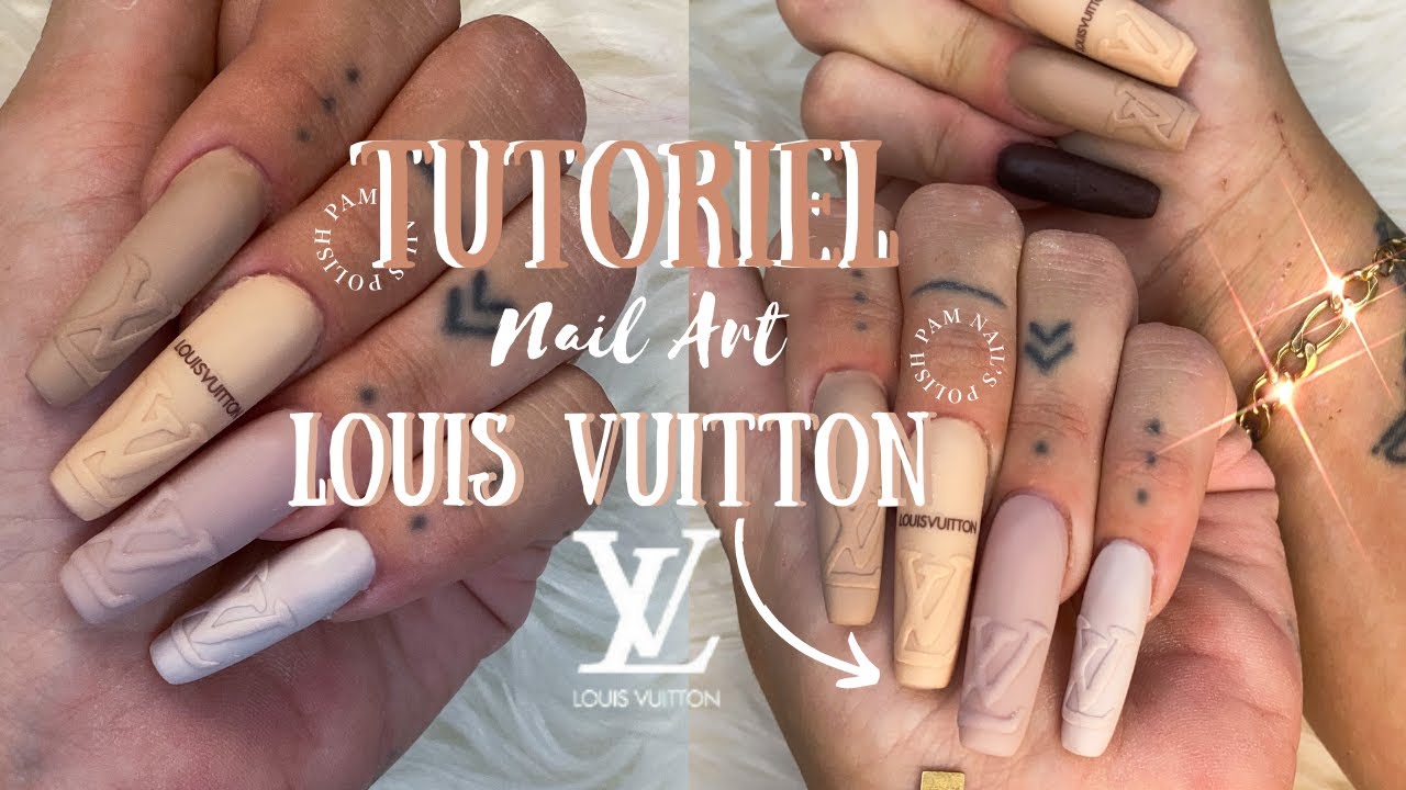 Easy Louis Vuitton gel nail art play with stickers 