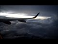 Turbulence, thunderstorm and dark sky during take-off