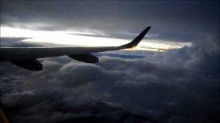 Turbulence, thunderstorm and dark sky during takeoff