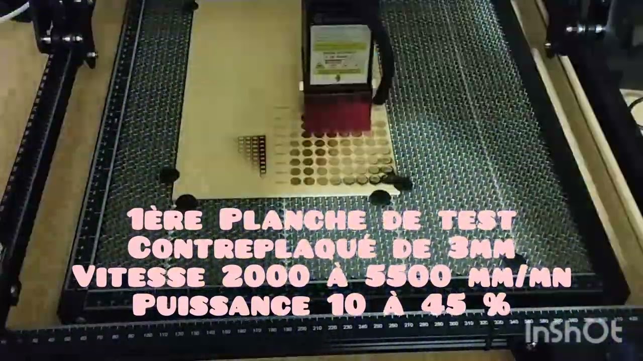 1ère planche test de gravure réussie sur laser Sculpfun S30 pro max 20w ! 🎉