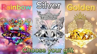 Choose your gift 🌈🤍💛 #wouldyourather #chooseyourgift #3giftbox #pickone #rainbow #silver #gold