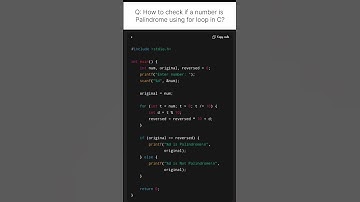 Check number is Palindrome using for loop in C?#clanguage #cprogramming #codingtips