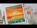 Sunset in the Flower Fields 🌼🌞 / Easy acrylic painting for beginners / PaintingTutorial