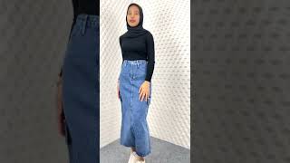 Rok Jeans Cargo Highwaist Wanita Panjang Belah Belakang Dark Acid Premium Bellzshop Hilarie Skirt