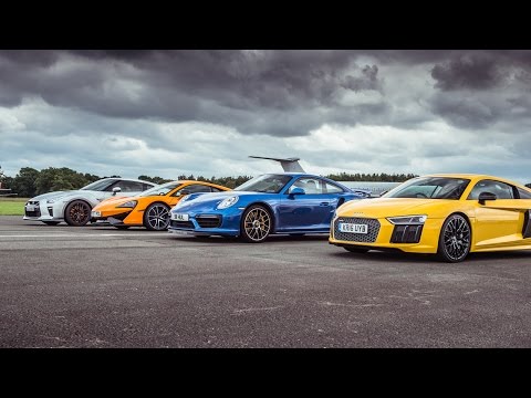McLaren 570S vs Porsche 911 Turbo S vs Audi R8 vs Nissan GT-R | Top Gear