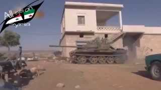 FSA tank in combat with Syrian Army near Aleppo