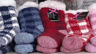 Cuddl Duds Buffalo Check Sherpa Lined Cabin Socks Set of 2 on QVC