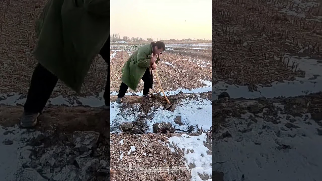 Use A Hoe To Dig Frozen Soil In Winter !