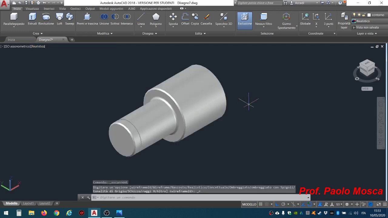 Update Perno 3D Autocad con comando Rivoluzione - Prof. Paolo Mosca