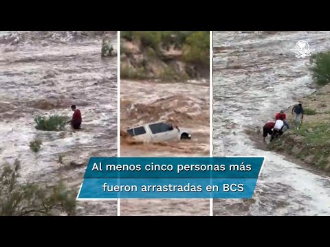 Captan rescate de mujer atrapada en desbordamiento de arroyo en BCS