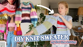 knitting a sweater for the first time // DIY EASY KNIT SWEATER with NO PATTERN