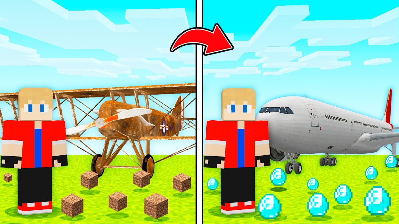 Evolui de AVIÃO FEIO até AVIÃO DA VIDA REAL no Minecraft!