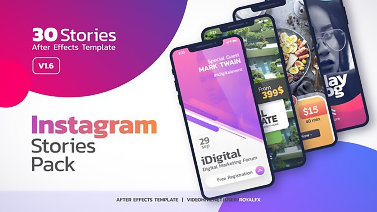 After Effects Instagram stories Template. Packed stories