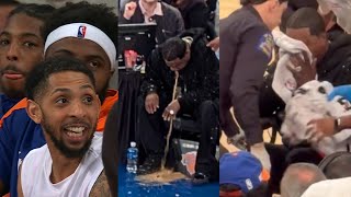 *Unseen Tracy Morgan crying after THROWING UP in front of KNICKS BENCH causing huge delay!