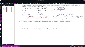 Draw up a reaction table for the reaction of 0.200 M pyridine with water, and calculate Kb.