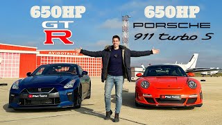 650hp Nissan GT-R vs 650hp Porsche 911 Turbo Drag Race