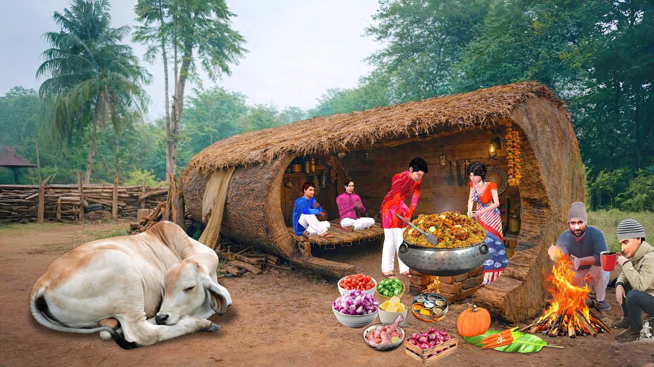 Wooden Log House in Forest | Cooking Chicken Biryani in Forest Comedy Hindi Kahaniya Moral Stories