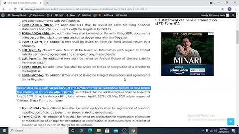Waiver of Additional Fee on MCA Forms if filled upto 31-07-2021