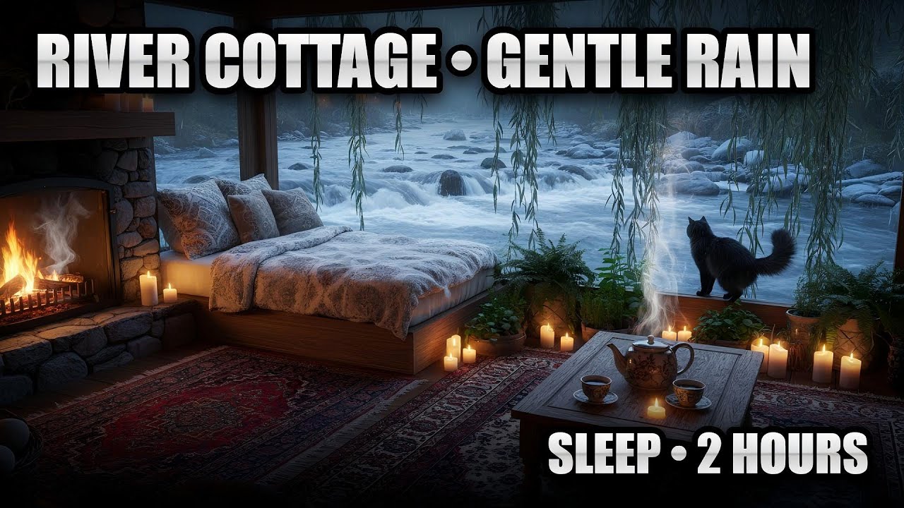 Gentle Rain Sounds 2 Hours | River Cottage Ambience for Sleep