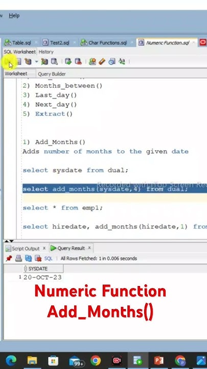 Numeric Functions in SQL | Add Months function in SQL - YouTube