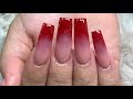 Long Red Ombre Tapered Squared  Acrylic Nails