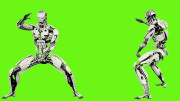 Robot android is shows your fighting skills Realistic looped motion on green screen background. 4K.