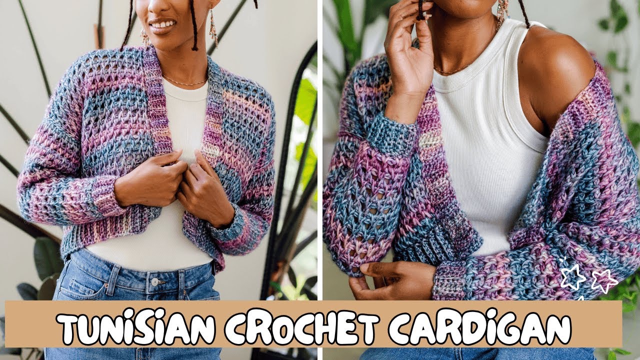 Savannah Cardi, a FREE Tunisian crochet lacy sweater pattern - TL