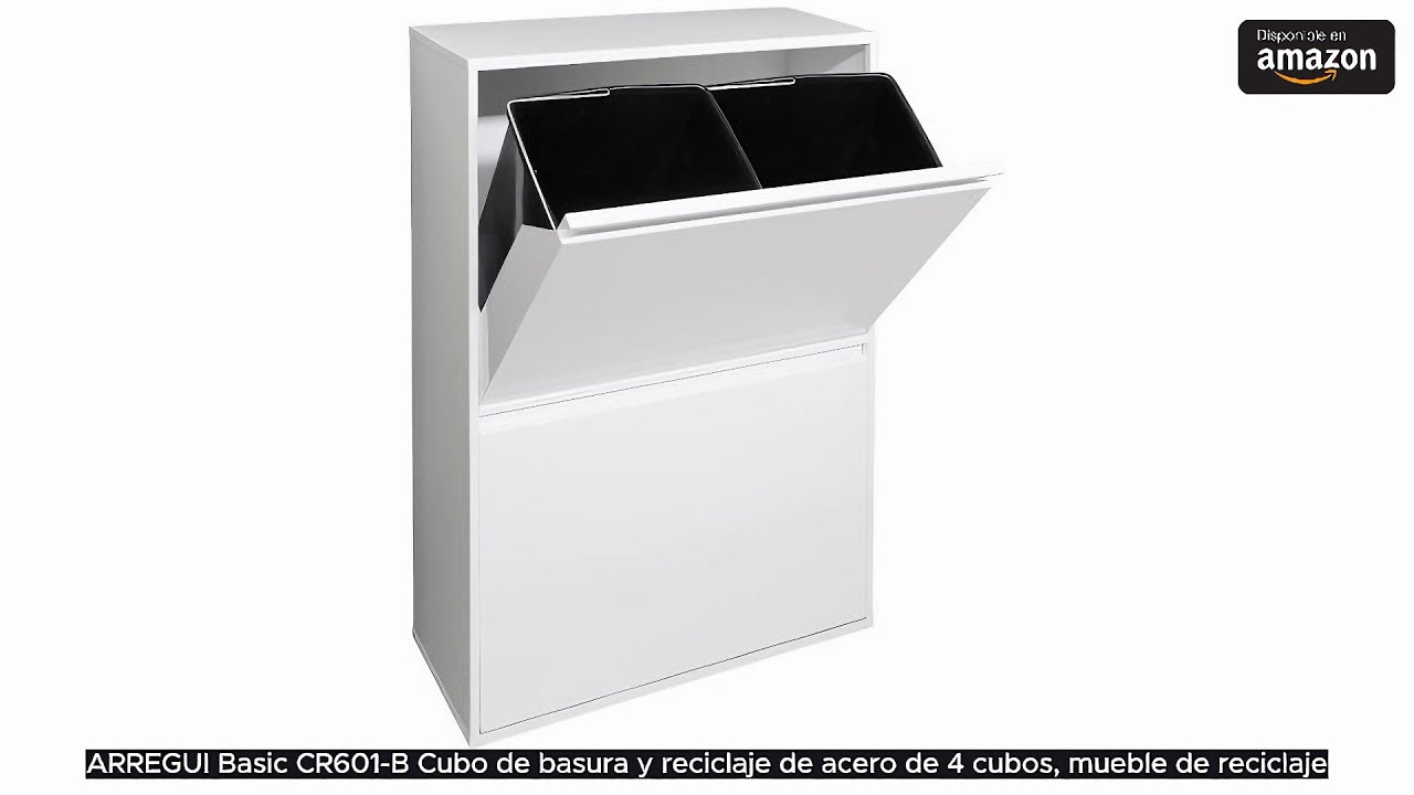ARREGUI Basic CR601-B Cubo de basura y reciclaje de acero de 4 cubos, mueble de reciclaje, 4 x 17 L