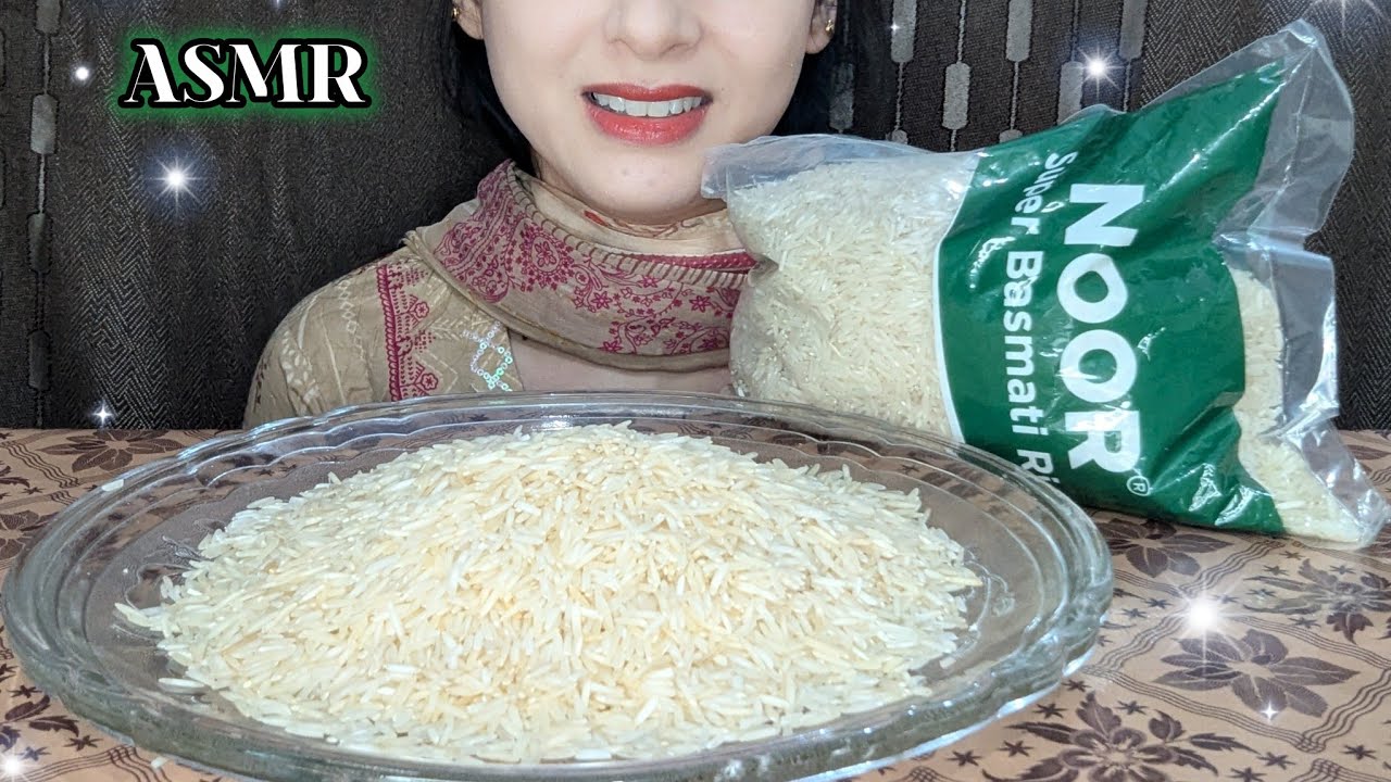 ASMR RAW RICE EATING // ( NOOR ) BASMATI RICE - YouTube