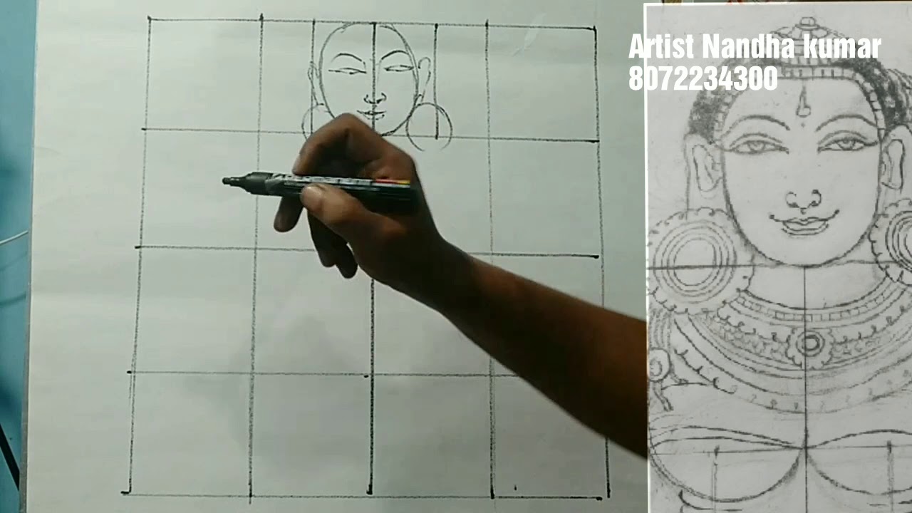 Kerala mural female figure Drawing Tutorial part 1 - YouTube