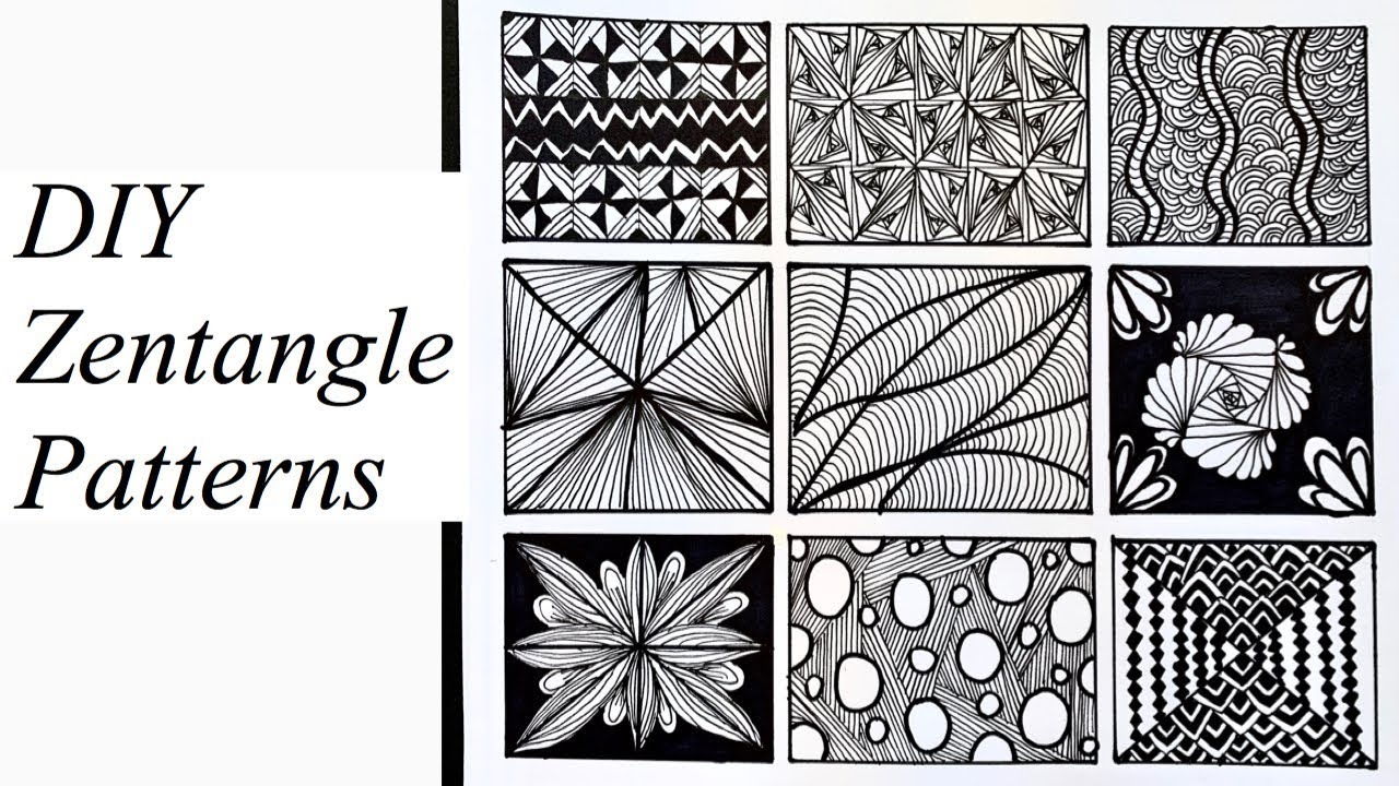 9 Easy Zentangle Patterns- Beginners! - YouTube