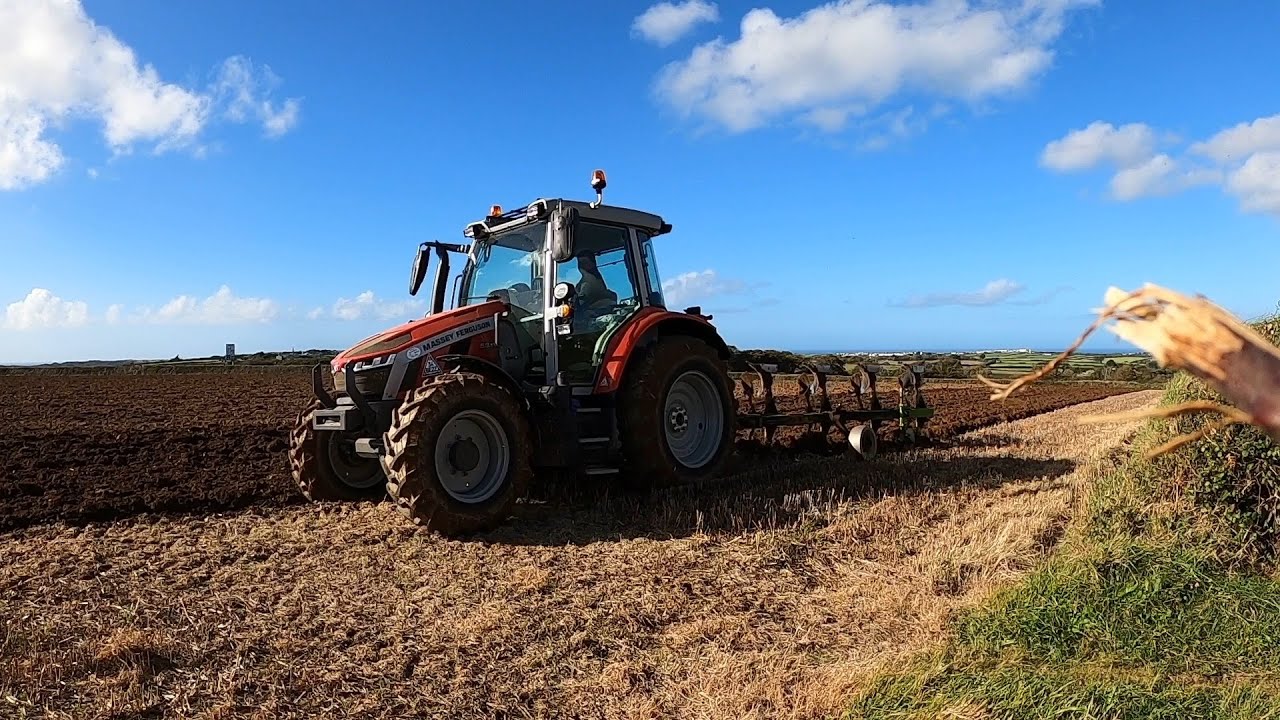 Massey Ferguson 5s115 ploughing for Winter Barley. - YouTube