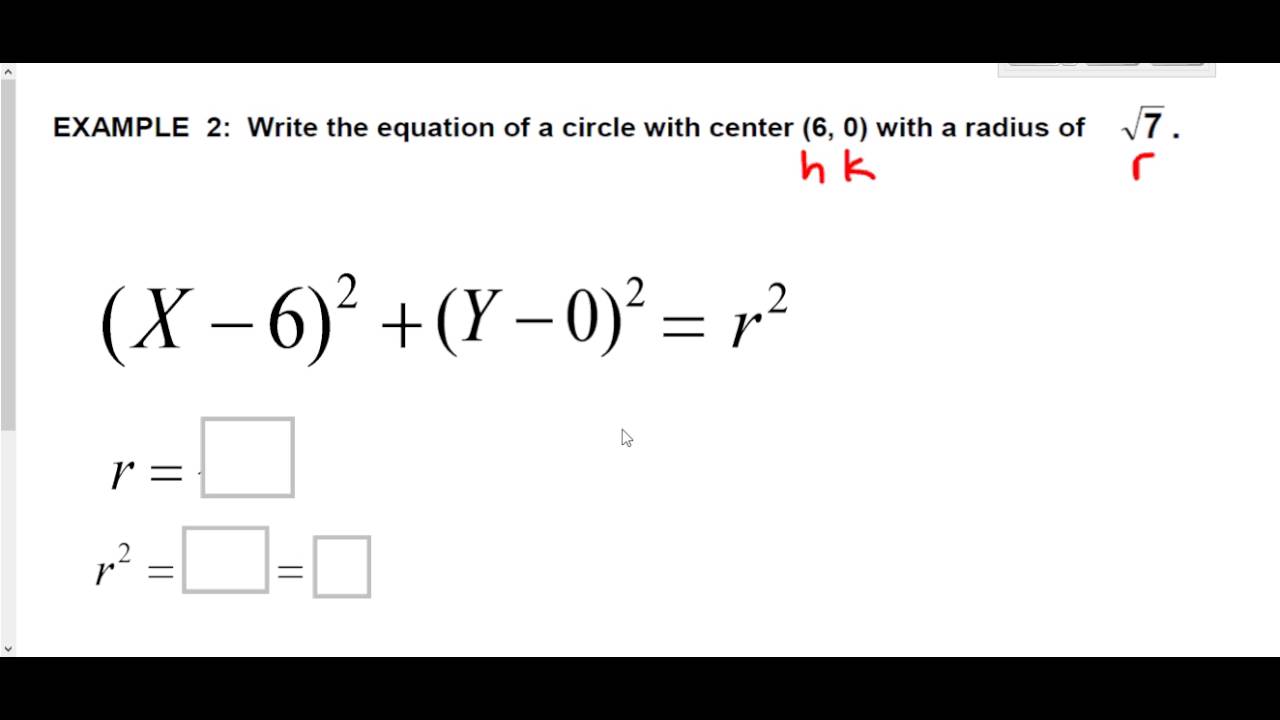 Example 2 Equation of a Circle YouTube