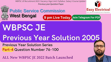 WBPSC JE Previous Year Solution 2005 I WBPSC JE Recruitment 2022 I Part-4