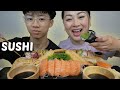 SUSHI with NICO! Salmon Sashimi, Gyoza, Temaki Cone and Hawaii Roll | N.E Let&#39;s Eat