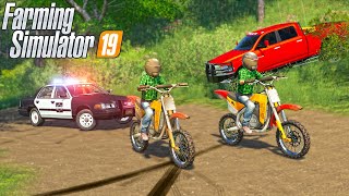 DIRT BIKERS FIND STOLEN VEHICLE IN THE WOODS! | (ROLEPLAY) FARMING SIMULATOR 2019