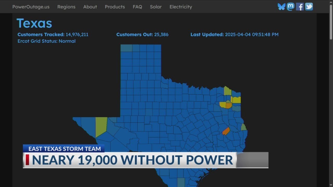 Nearly 20,000 without power in East Texas after severe weather - YouTube
