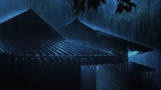 【大雨と雷の音・立体音響】夜の森のトタン屋根で大雨と手に負えない雷の音で 3 分間で圧力を打ち負かす- トタン・屋根のある場所で聞くきれいな雨の音！