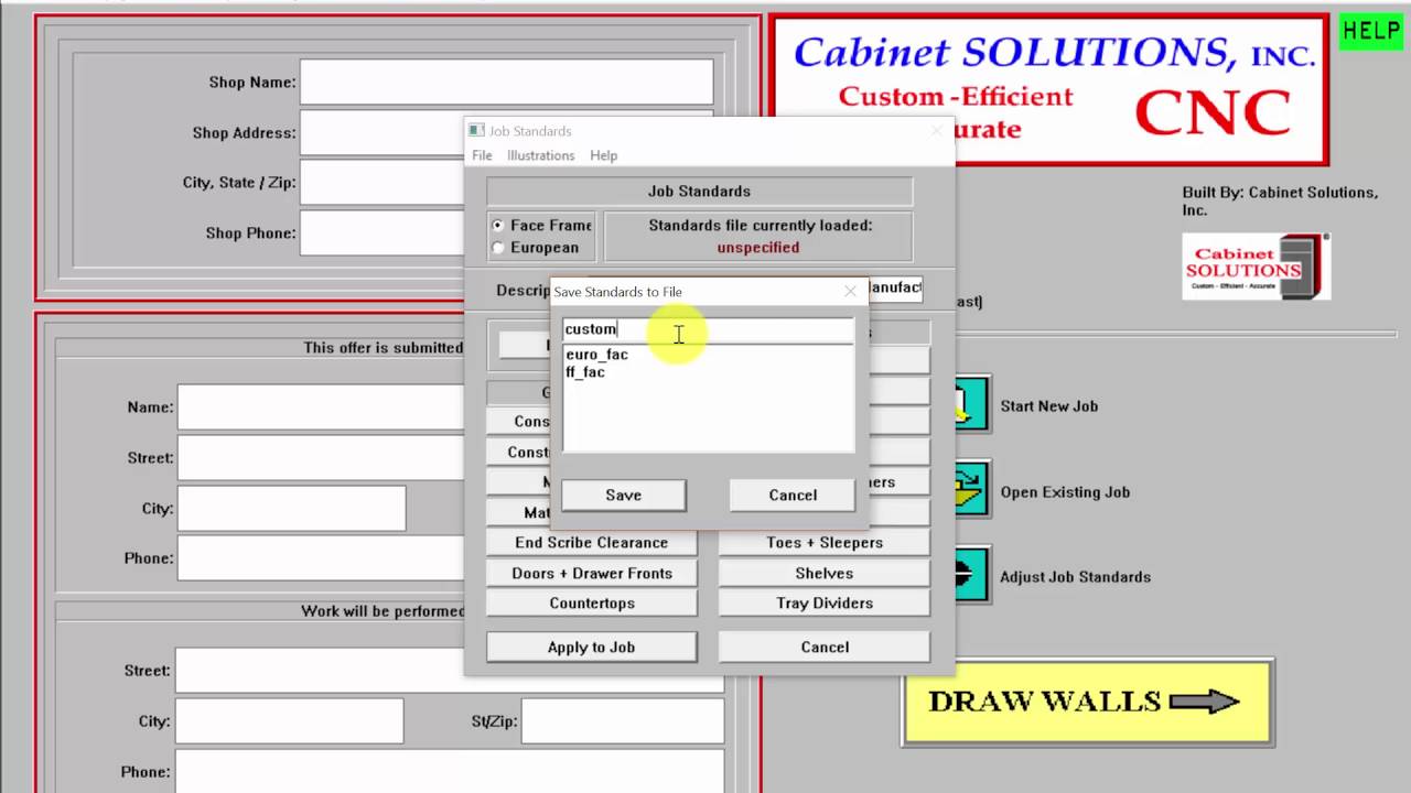 Saving Custom Job Standards In Cabinet Solutions Software Youtube