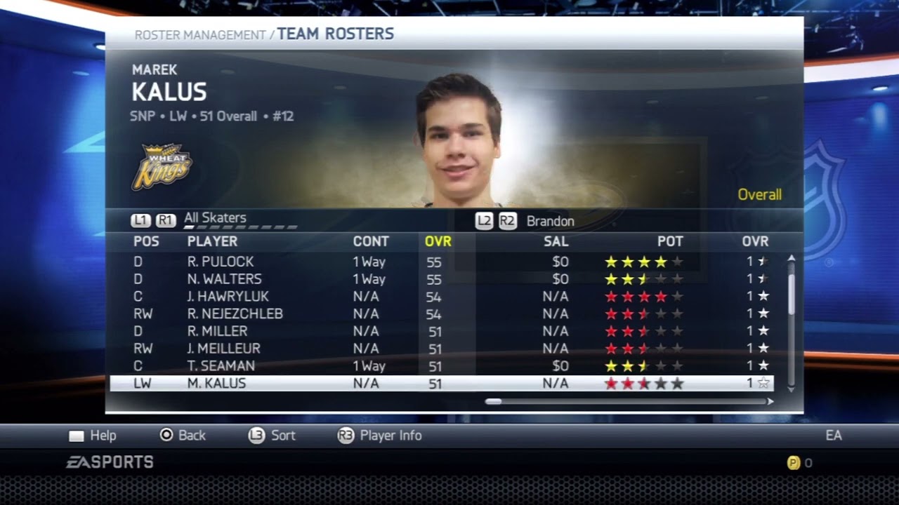 NHL 14 Brandon Wheat Kings Overall Player Ratings