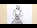 How to draw a girl with dress .[Güzel Elbiseli Bir Kız Nasıl Çizilir] رسم فتاة من الخلف بطريقة سهلة.