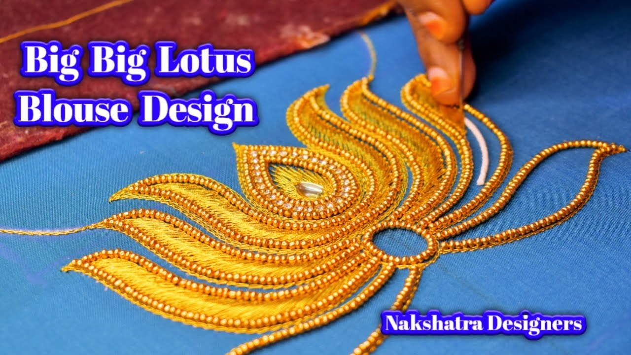 Big Lotus Flower Design In Simple Blouse Work For Aari Embroidery
