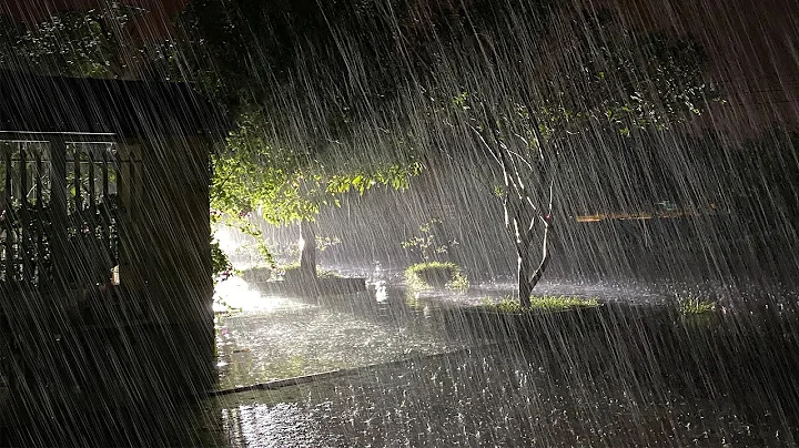 Heavy Rainstorm in Garden House with Lightning Fla...