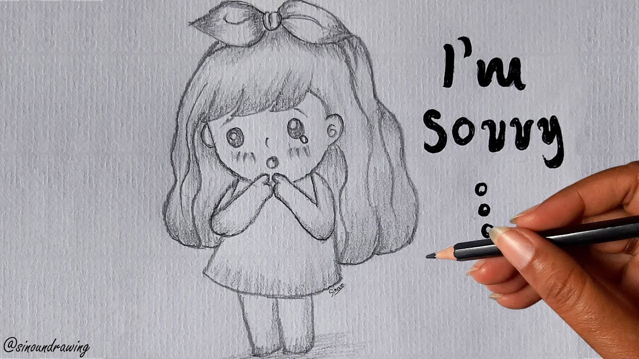 How to draw a girl saying I'm sorry/ sinoun drawing - YouTube